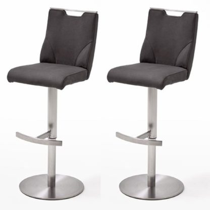 An Image of Jiulia Anthracite Bar Stool In Pair With Stainless Steel Base