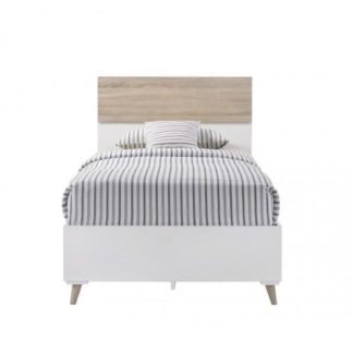 An Image of Belavo Wooden Single Bed In Matt White And Sonoma Oak