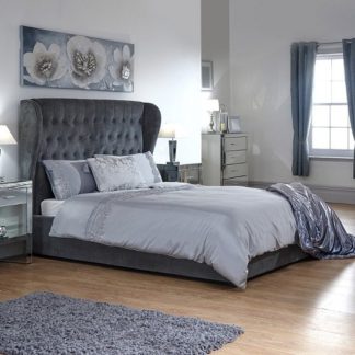 An Image of Toups Fabric Ottoman Storage Double Size Bed In Grey