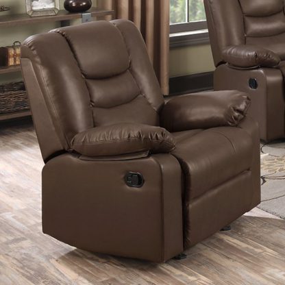 An Image of Gruis LeatherGel And PU Recliner 1 Seater Sofa In Dark Chocolate