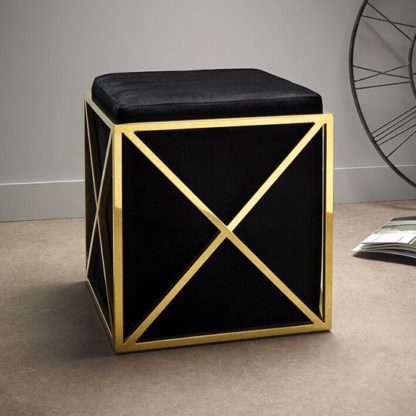 An Image of Farran Stool In Black Velvet And Gold Plated Stainless Steel