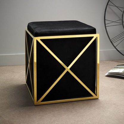 4c99daae6a86185777f3bd7429bdf8e4cfe0f0d7dc392cd1f9fd7eecd0d4ba35.jpg An Image of Farran Stool In Black Velvet And Gold Plated Stainless Steel
