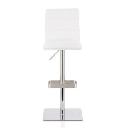 An Image of Aerith Bar Stool In White Faux Leather And Stainless Steel Base