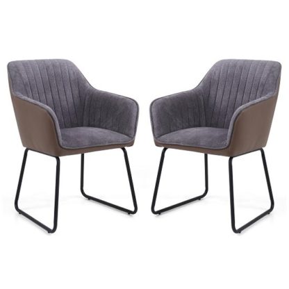 An Image of Ferrante Chennile Fabric Dining Chair In Grey Finish In A Pair