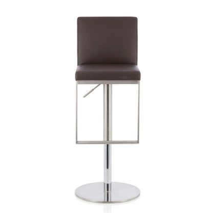 4cc2a056a3eb957bcc63302ad81d6b5a02baeb8917835842a6ad322b47a8eca2.jpg An Image of Cuban Bar Stool In Brown Faux Leather And Stainless Steel Base