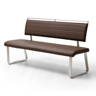 An Image of Scala Dining Bench In Brown PU And Brushed Stainless Steel