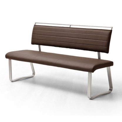 4d086ec1544aee41cb00a745bbeb19bbb153007e6c27d9a41f8b57eb2d93f8b2.jpg An Image of Scala Dining Bench In Brown PU And Brushed Stainless Steel