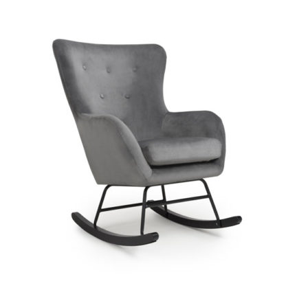 4d0c8665fe3721b94282e57778d338a649b0014122d073093bb0367c50280672.jpg An Image of Alpine Brushed Velvet Rocking Chair In Grey