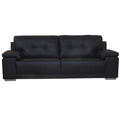 An Image of Ranee Bonded Leather And PU 3 Seater Sofa In Black