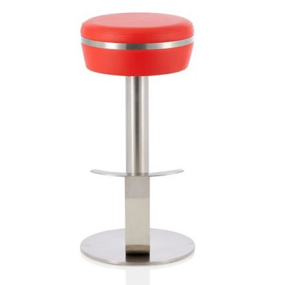 An Image of Heston Bar Stool In Red Faux Leather With Stainless Steel Base