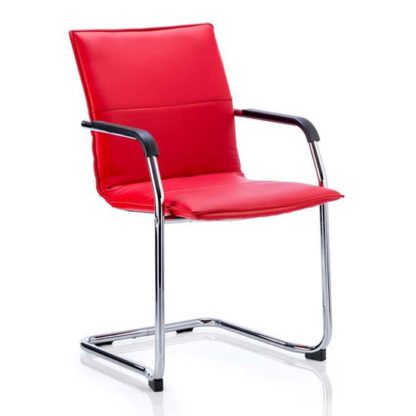 An Image of Echo Leather Cantilever Office Visitor Chair In Red With Arms