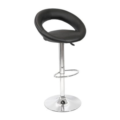 An Image of New Moon Black Faux Leather Bar Stool With Chrome Base