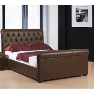 An Image of Caxton Faux Leather Storage Double Bed In Brown
