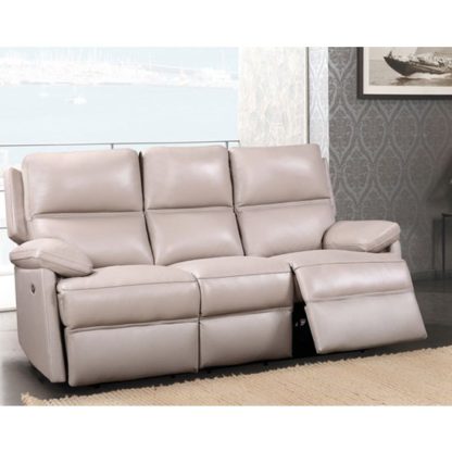 An Image of Bailey Leather 3 Seater Recliner Sofa In Taupe