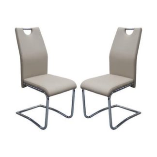 An Image of Capella Khaki Faux Leather Dining Chairs In Pair