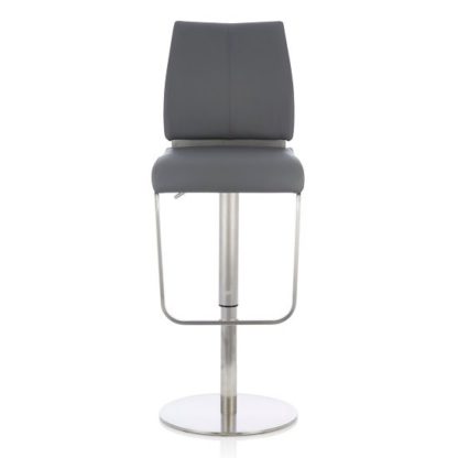An Image of Terry Bar Stool In Grey Faux Leather And Stainless Steel Base
