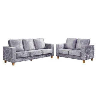 An Image of Wasp Crushed Velvet 2 Seater And 3 Seater Sofa Suite In Silver