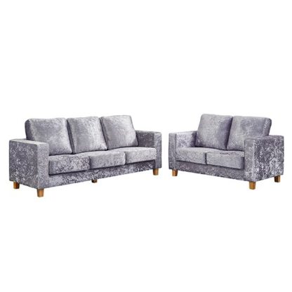 4d7e4b2616a0978b1885904e247a043b2f8c488e66d9ae7ba27d75ea186fcc7d.jpg An Image of Wasp Crushed Velvet 2 Seater And 3 Seater Sofa Suite In Silver