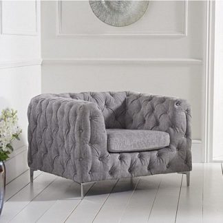 An Image of Sabine Velvet Armchair In Plush Grey With Metal Legs