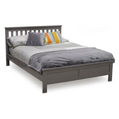 An Image of Buntin Wooden Double Size Bed In Grey Painted Finish