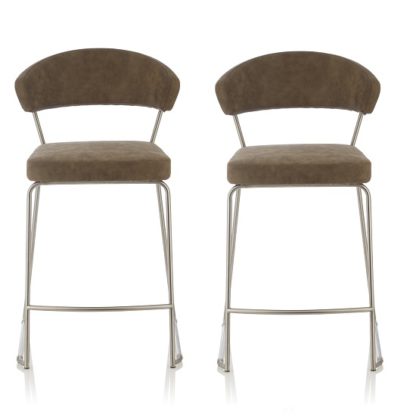 An Image of Adelina Retro Bar Stool In Taupe Faux Leather In A Pair