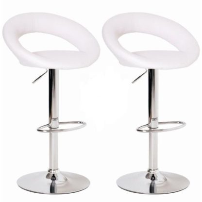4dbefdc8a0dc971005d1e3fd4517f2a8044bbc77610eb1aee38bed49d611e7c8.jpg An Image of Leoni Bar Stools In White Faux Leather in A Pair