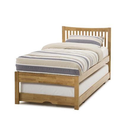 An Image of Mya Hevea Wooden Single Bed and Guest Bed In Honey Oak