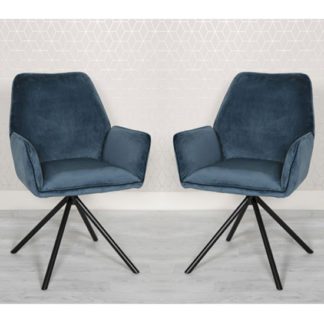 An Image of Uno Blue Velvet Fabric Dining Chairs In A Pair