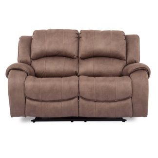 An Image of Ryan Recliner Textured Fabric Two Seater Sofa In Biscuit