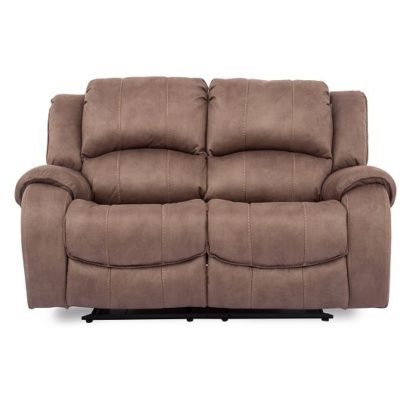 4dfe552a699b2ee1c8eec362451799cd20ec5faae2870f89ee634e379ea4c676.jpg An Image of Ryan Recliner Textured Fabric Two Seater Sofa In Biscuit