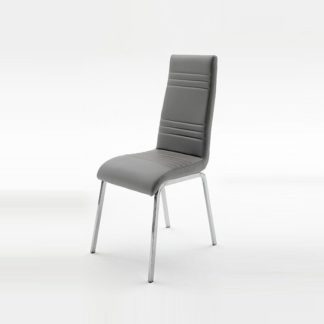 An Image of Dora Dining Chair In Grey Faux Leather With Chrome Base
