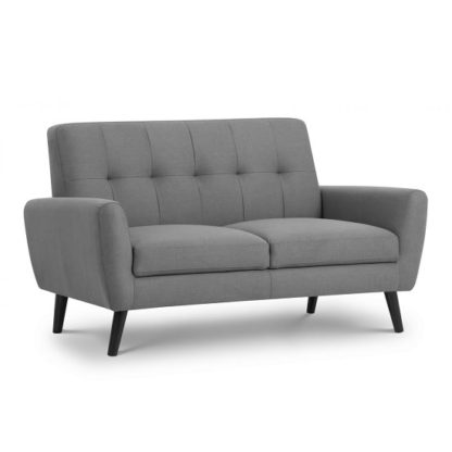 An Image of Aldonia Fabric 2 Seater Sofa In Mid Grey Linen With Wooden Legs