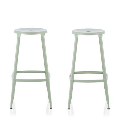 An Image of Bryson 66cm Metal Bar Stools In Green In A Pair