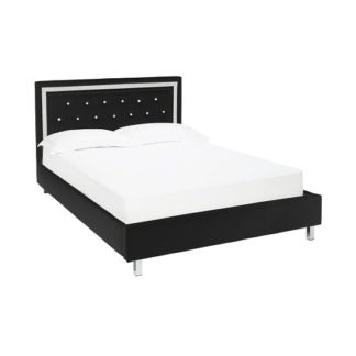An Image of Branson King Size Bed In Black Faux Leather With Diamante