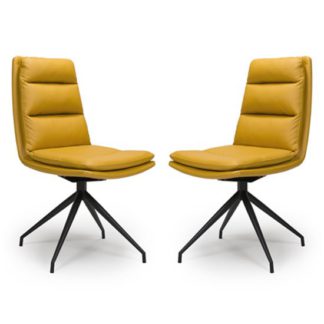 An Image of Nobo Ochre Faux Leather Dining Chair In A Pair With Black Legs