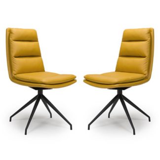 An Image of Nobo Ochre Faux Leather Dining Chair In A Pair With Black Legs