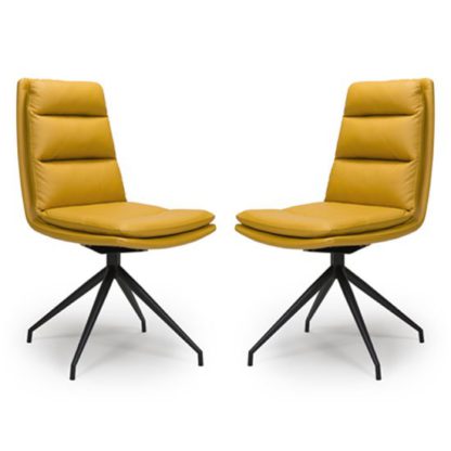 An Image of Nobo Ochre Faux Leather Dining Chair In A Pair With Black Legs