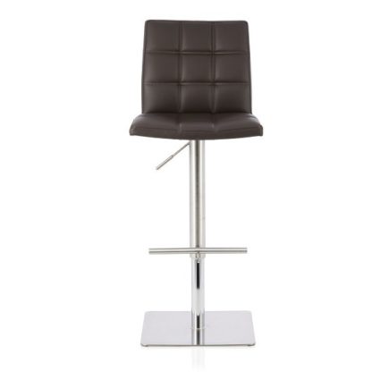 An Image of Rocklin Bar Stool In Brown Faux Leather And Stainless steel Base