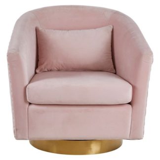 An Image of Menkib Upholstered Velvet Tub Chair In Soft Pink Finish