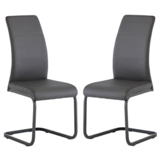 An Image of Michigan Grey Leather Dining Chair In A Pair