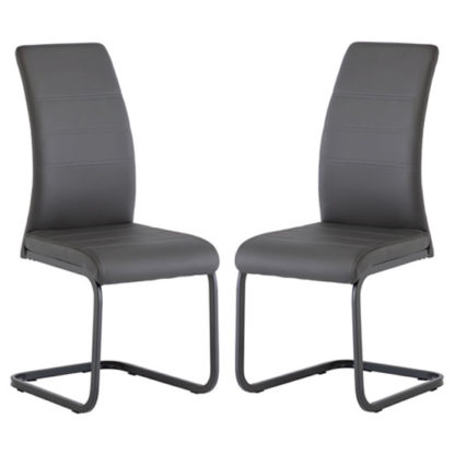 4f6e30f5e2b445ee7c1a29365ad32434cf450729a4989512a57671e97aba4d56.jpg An Image of Michigan Grey Leather Dining Chair In A Pair