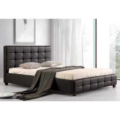 4f83701cd428b748ee9c1db34ea9c2eeabfc73c70bd16e5d2c96b2ee541a3f9e.jpg An Image of Lattice Faux Leather King Size Bed In Black