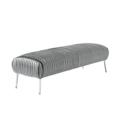 An Image of Marlox Modern Bench Charcoal Velvet With Chrome Legs
