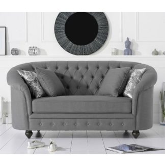 An Image of Astoria Chesterfield 2 Seater Sofa In Grey Linen Fabric