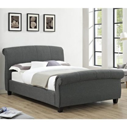An Image of Arabella Linen Fabric Double Bed In Grey