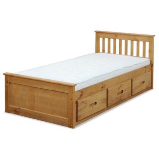 An Image of Mission Storage Single Bed In Waxed Pine With 3 Drawers