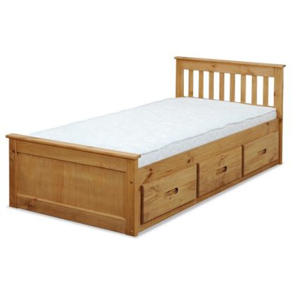 5001ffb8e62806dbea0d0a3b09e8623525cffbb6cdf16367f3b84d7a9e8cac45.jpg An Image of Mission Storage Single Bed In Waxed Pine With 3 Drawers