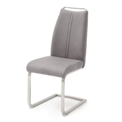 An Image of Giulia Leather Cantilever Dining Chair In Ice Grey
