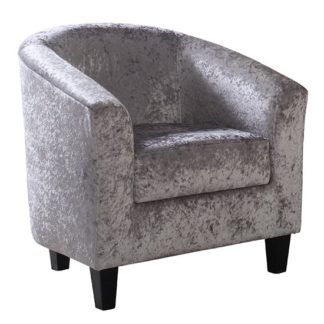 An Image of Leporis Crushed Velvet 1 Seater Sofa In Silver