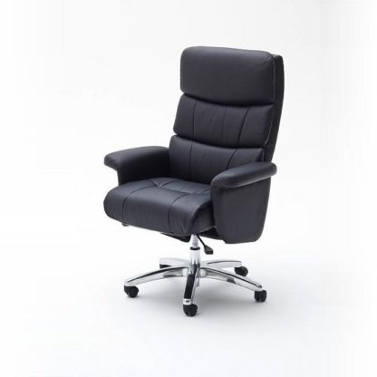 5048570ef740ec5c528b23fdf983368d9e94f668ee1af4386053e53048493e8e.jpg An Image of Bastian Home Office Chair In Black PU Leather And Padded Armrest